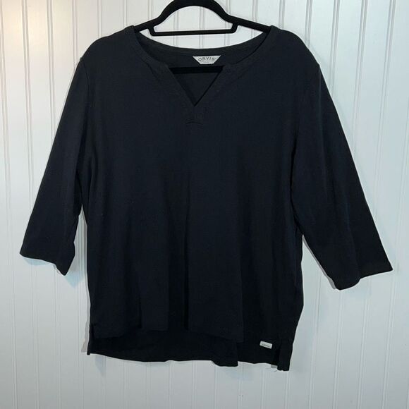 Orvis VNeck Top Women’s 1XLarge Black 3/4 Sleeve  Classiccore Preppy Grandmacore - Picture 1 of 5